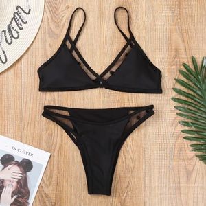New black polka dot mesh zaful bikini